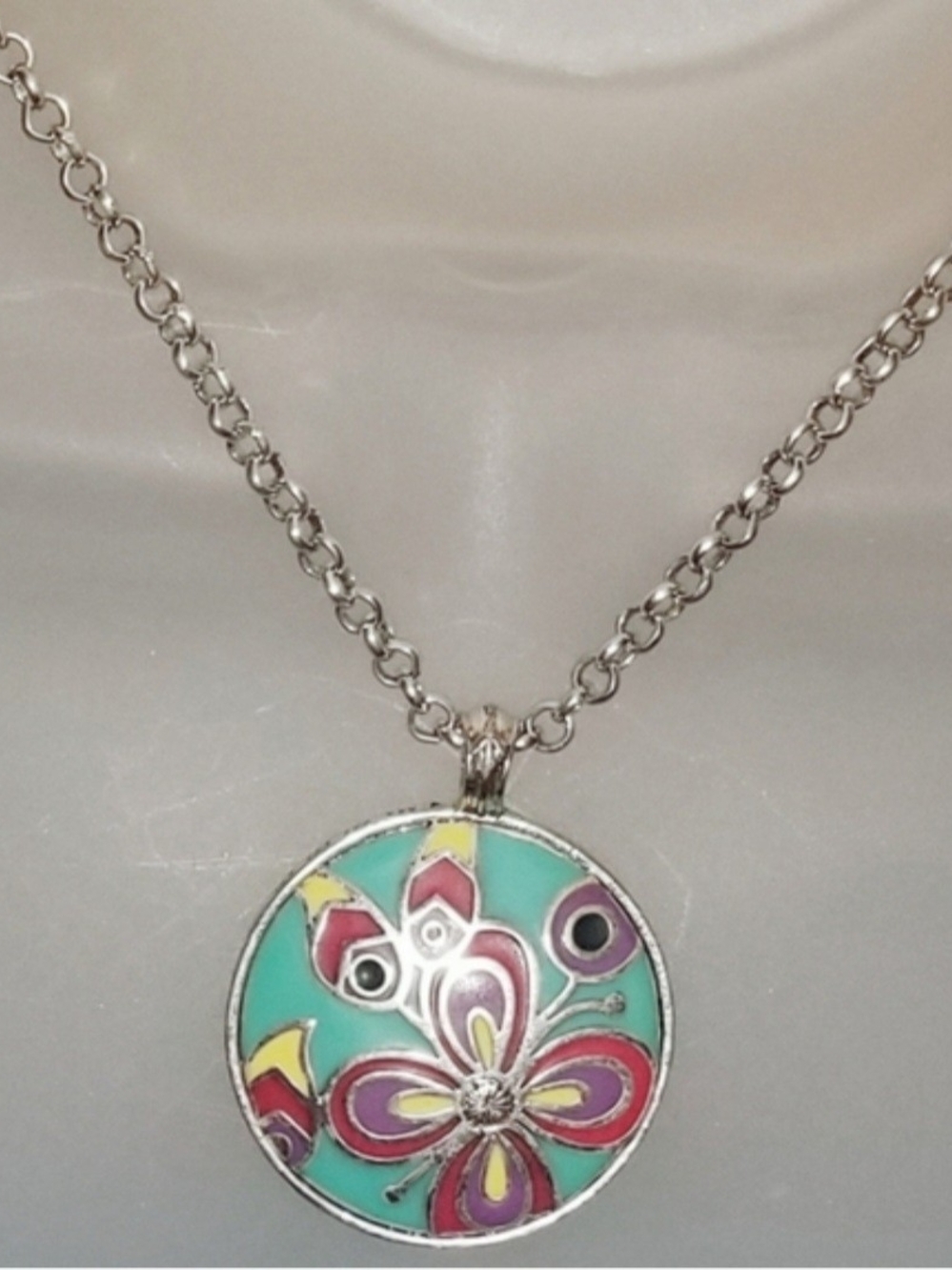 *Lucky Brand*(Vintage-Rare) Double-Sided,Turquoise,Pink & Silver Pendant